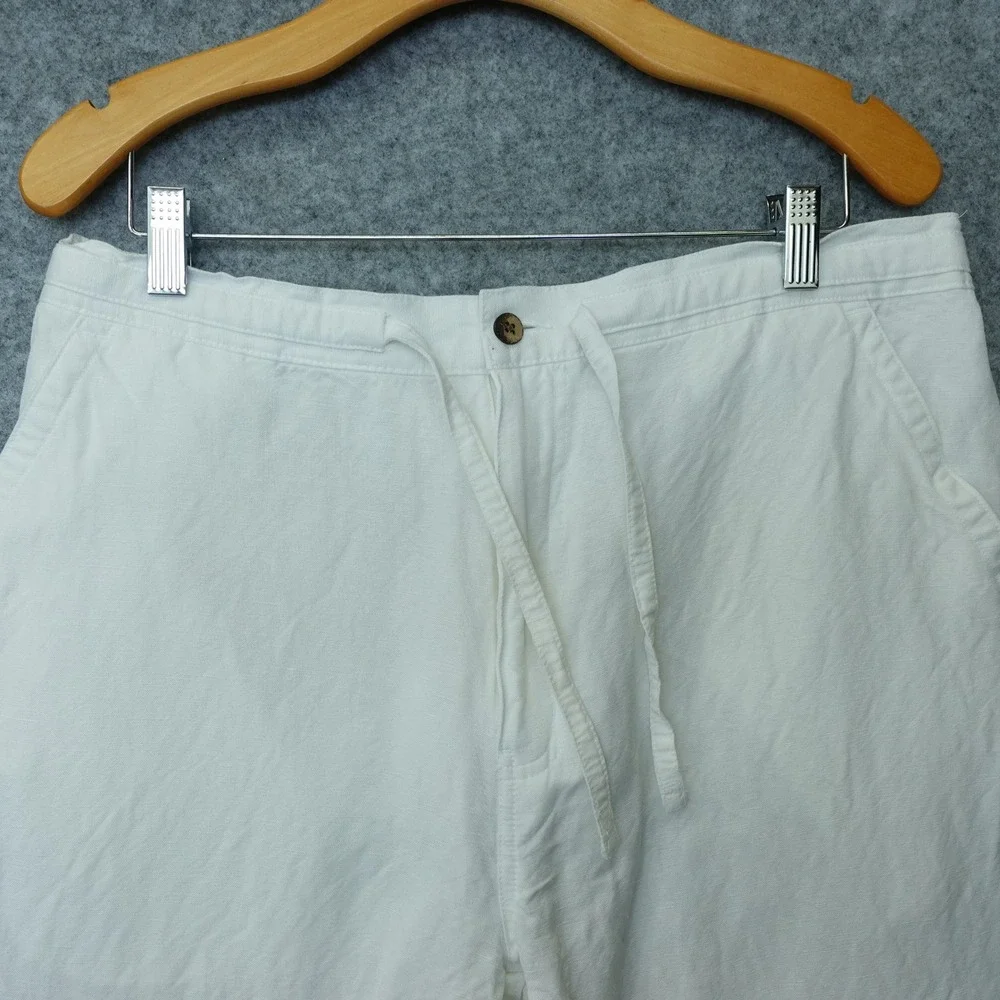 Cubavera Linen Pants Mens LARGE White Beach Summer Drawstring Trousers 35x33